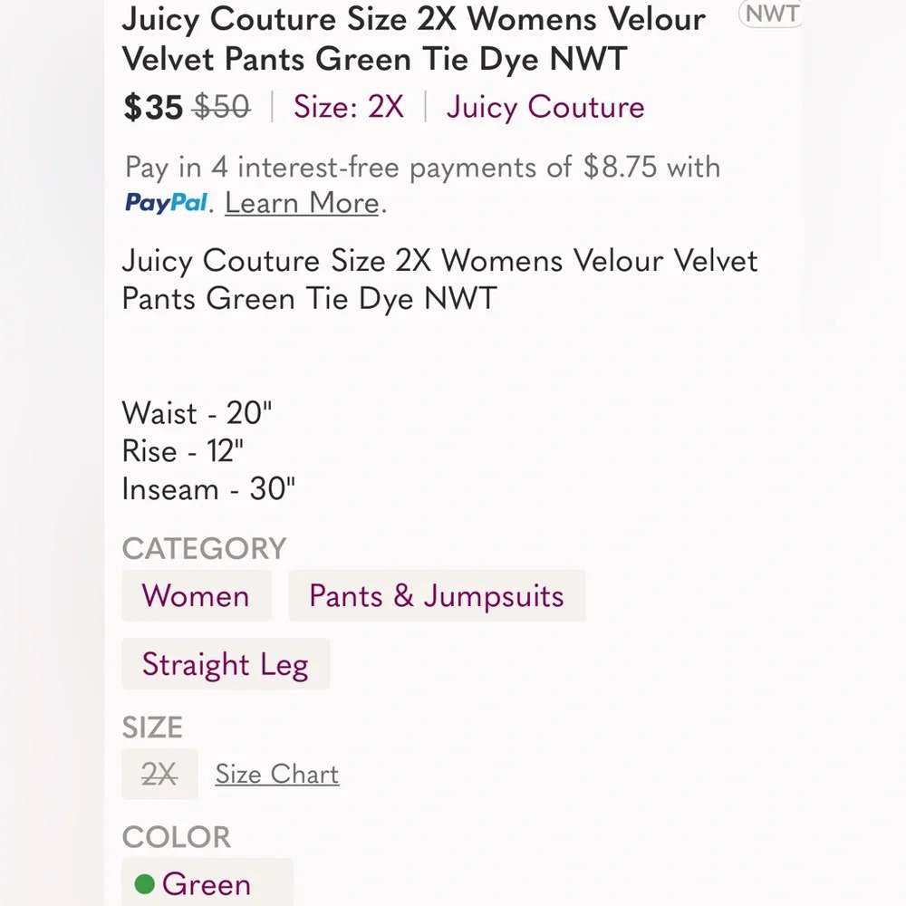 Juicy 2pc. Lounge Outfit NEW With Tags Camo Velveteen Yoga Pant/Olive L/S Tee 2X - Picture 3 of 14